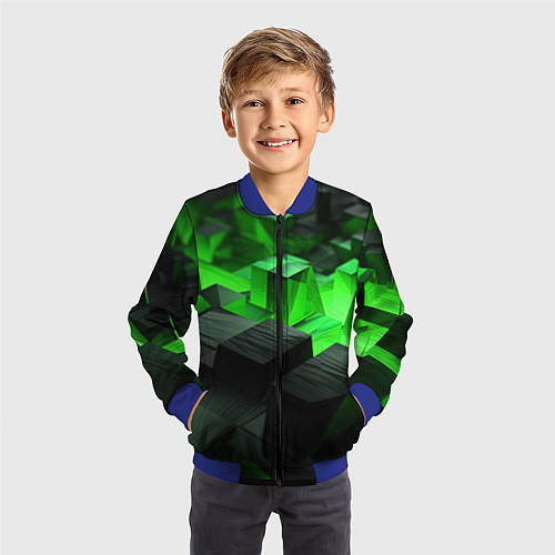Детский бомбер Глубина зеленых плоскостей / 3D-Синий – фото 3