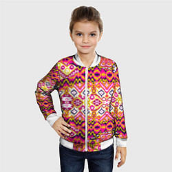Бомбер детский Розовый орнамент имитация ткань икат, цвет: 3D-белый — фото 2