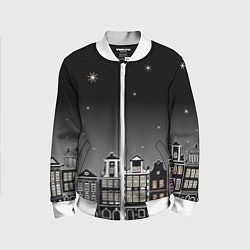 Бомбер детский Ночной город и звездное небо, цвет: 3D-белый