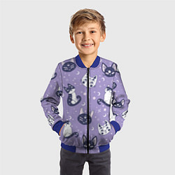 Бомбер детский Мистические кошечки - паттерн фиолетовый, цвет: 3D-синий — фото 2