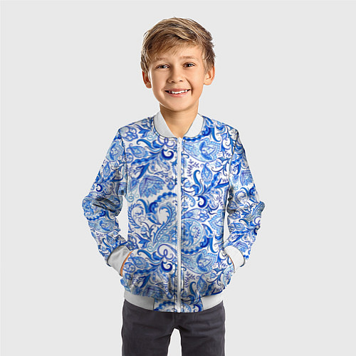 Детский бомбер Гжельская роспись на белом фоне / 3D-Белый – фото 3