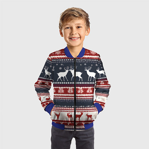 Детский бомбер Олени белые и красные свитер новогодний / 3D-Синий – фото 3