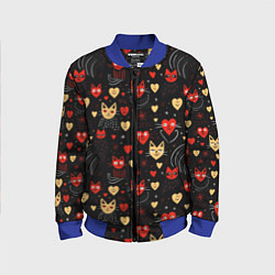Бомбер детский Паттерн с сердечками и котами валентинка, цвет: 3D-синий