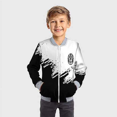 Детский бомбер Juventus black sport texture / 3D-Серый – фото 3