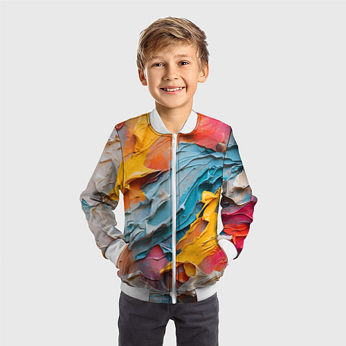 Детский бомбер Абстрактная живопись акрилом / 3D-Белый – фото 3