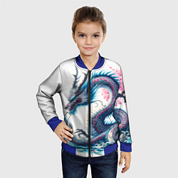 Бомбер детский Японский акварельный дракон - ирезуми, цвет: 3D-синий — фото 2