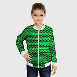 Бомбер детский Зелёные и чёрные треугольники, цвет: 3D-белый — фото 2