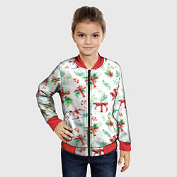 Бомбер детский Елочные ветки и подарки с красным бантом акварелью, цвет: 3D-красный — фото 2