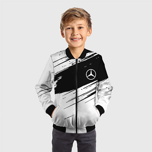 Детский бомбер Mercedes benz краски чернобелая геометрия / 3D-Черный – фото 3