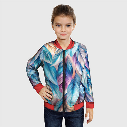 Детский бомбер Акварельные перья птиц / 3D-Красный – фото 4