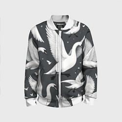 Бомбер детский Стая белых лебедей летящих в небе, цвет: 3D-белый