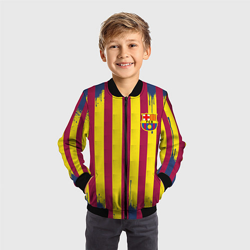 Детский бомбер Полосатые цвета футбольного клуба Барселона / 3D-Черный – фото 3