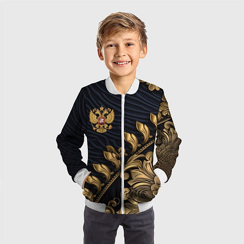 Детский бомбер Золотой герб России лепнина / 3D-Белый – фото 3