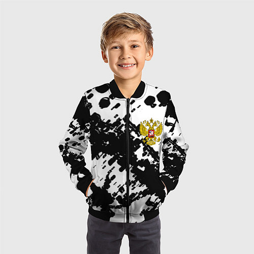 Детский бомбер Герб РФ краски чёрнобелый / 3D-Черный – фото 3