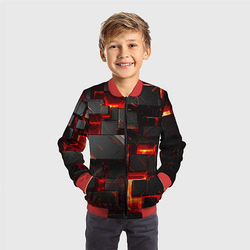 Детский бомбер Неоновые квадратики / 3D-Красный – фото 3