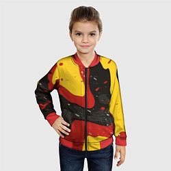 Бомбер детский Красные желтые оранжевые пятна краски абстракция, цвет: 3D-красный — фото 2