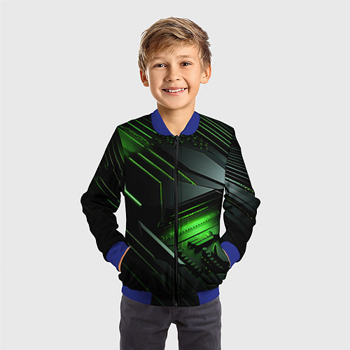 Детский бомбер Металл и зеленый яркий неоновый свет / 3D-Синий – фото 3