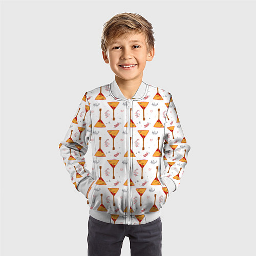 Детский бомбер Узор из музыкальных инструментов балалаек / 3D-Белый – фото 3