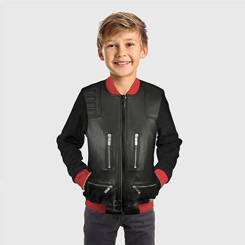 Детский бомбер Terminator first - leather jacket / 3D-Красный – фото 3