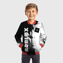 Бомбер детский Роблокс - черно-белая абстракция, цвет: 3D-красный — фото 2