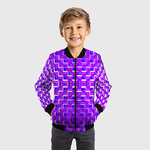 Детский бомбер Фиолетовые квадраты на белом фоне / 3D-Черный – фото 3