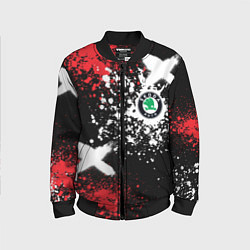 Бомбер детский Шкода на фоне граффити и брызг красок, цвет: 3D-черный