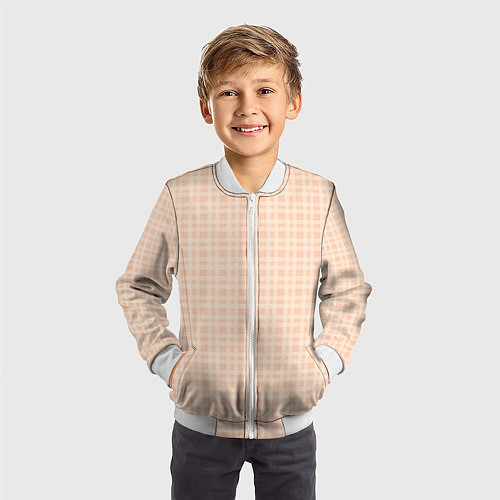 Детский бомбер Светлый персиковый клетчатый / 3D-Белый – фото 3