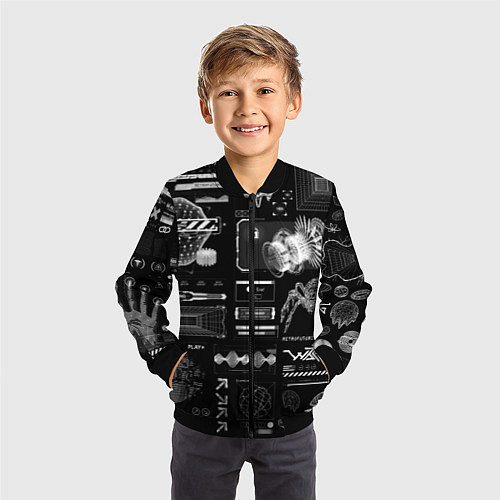 Детский бомбер Паттерн киберинтерфейса / 3D-Черный – фото 3