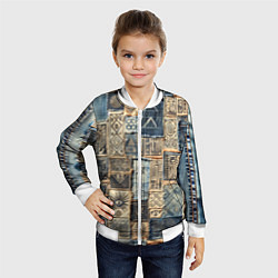 Бомбер детский Татуировки племени майя пэчворк, цвет: 3D-белый — фото 2