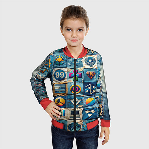 Детский бомбер Пэчворк деним из девяностых / 3D-Красный – фото 4