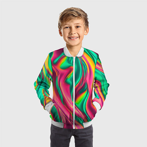 Детский бомбер Неоновый голографик / 3D-Белый – фото 3