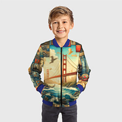 Бомбер детский Мост через реку и пэчворк - нейросеть арт USA brid, цвет: 3D-синий — фото 2