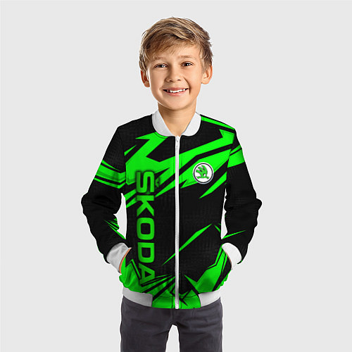 Детский бомбер Skoda - green uniform / 3D-Белый – фото 3