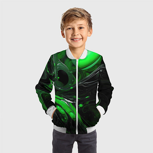 Детский бомбер Green dark abstract geometry style / 3D-Белый – фото 3