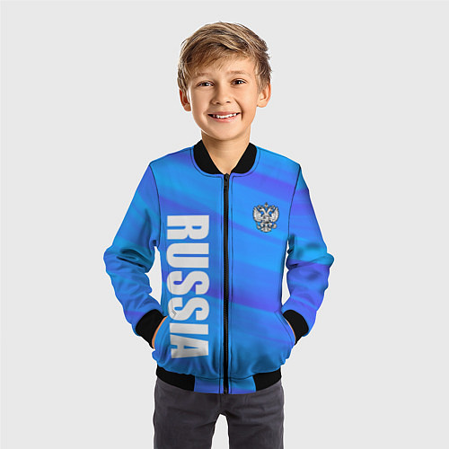 Детский бомбер Россия - синие волны / 3D-Черный – фото 3