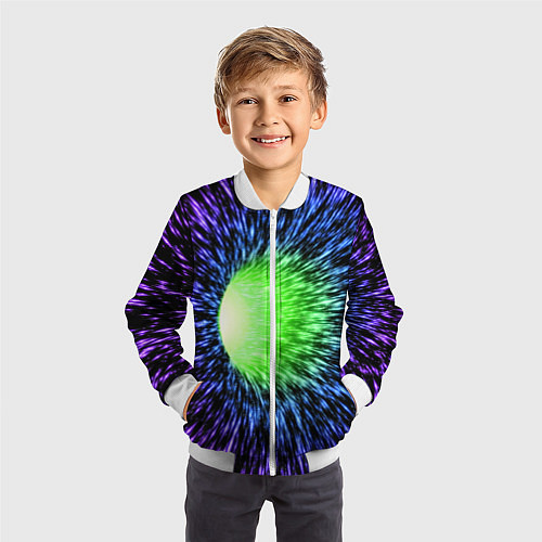 Детский бомбер Червоточина - градиентные лучи со свечением / 3D-Белый – фото 3