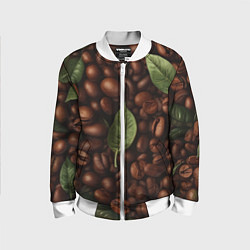 Бомбер детский Кофейные зёрна с листьями, цвет: 3D-белый