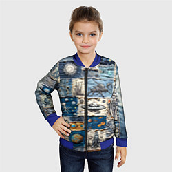 Бомбер детский Джинсовый пэчворк с пришельцами, цвет: 3D-синий — фото 2