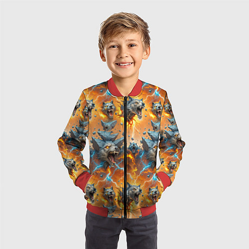 Детский бомбер Волки и камни / 3D-Красный – фото 3