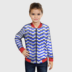 Бомбер детский Black and blue stripes on a white background, цвет: 3D-красный — фото 2