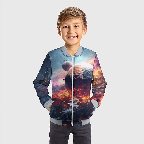 Детский бомбер Космическое столкновение планет / 3D-Серый – фото 3