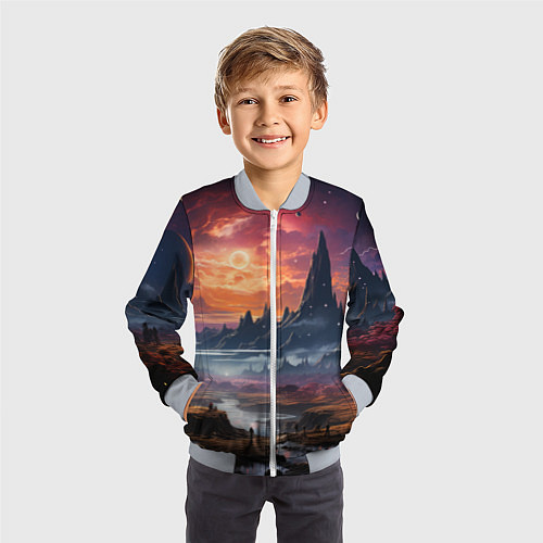 Детский бомбер Космический фантазийный мир на другой планете / 3D-Серый – фото 3