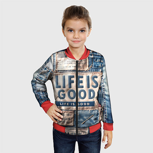 Детский бомбер Жизнь прекрасна- пэчворк / 3D-Красный – фото 4