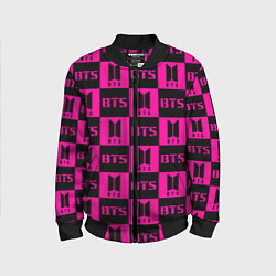 Бомбер детский BTS pattern pink logo, цвет: 3D-черный