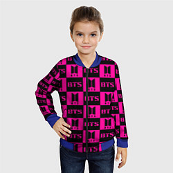 Бомбер детский BTS pattern pink logo, цвет: 3D-синий — фото 2