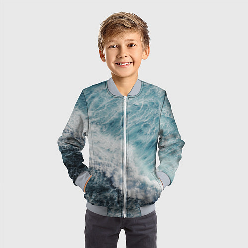 Детский бомбер Морская бирюзовая волна / 3D-Серый – фото 3
