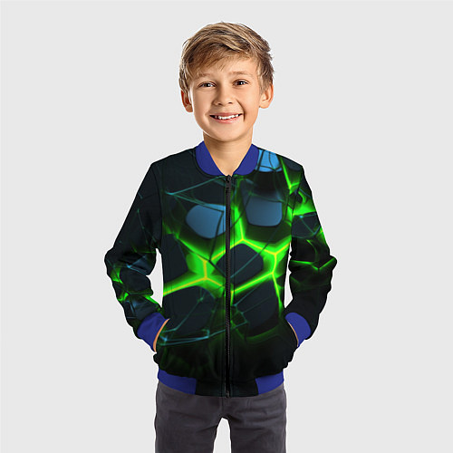 Детский бомбер Зеленый неон и разлом плит / 3D-Синий – фото 3