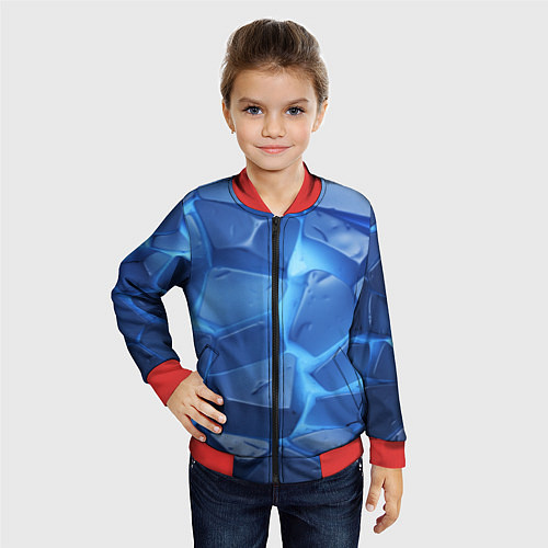 Детский бомбер Синие ледяные плиты с разломом / 3D-Красный – фото 4
