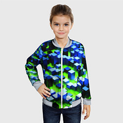 Бомбер детский Синие блоки в зеленом тумане, цвет: 3D-серый — фото 2