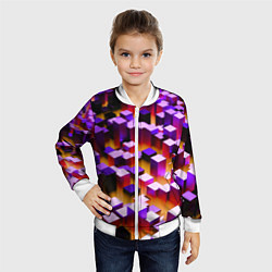 Бомбер детский Фиолетовые блоки в оранжевом тумане, цвет: 3D-белый — фото 2